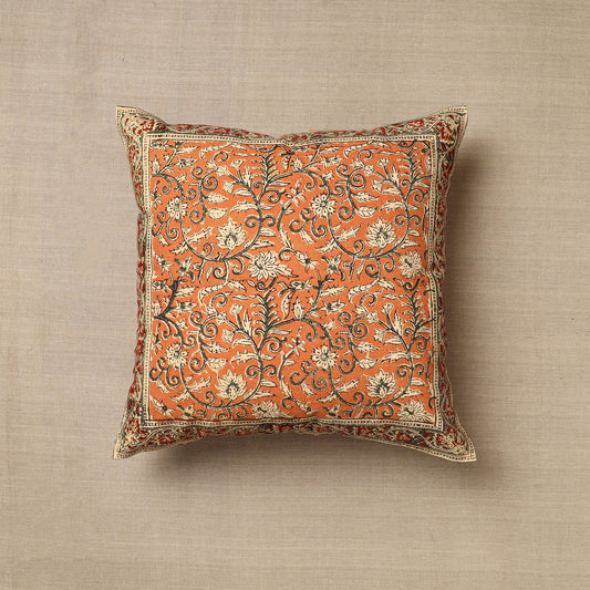 Orange - Original Pedana Kalamkari Block Printed Cotton Cushion Cover (16 x 16 in) 17