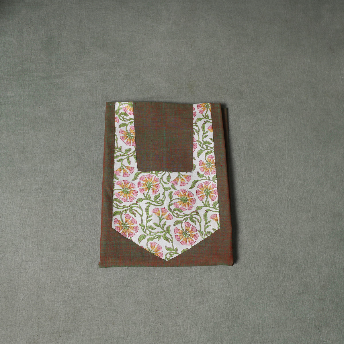 Patchwork Mangalagiri Handloom Cotton Unstitched Kurta Material (2.5m) 47