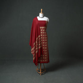 Kashmiri Aari Hand Embroidered Cutwork Pure Merino Wool Unstitched Dress Material: Kurta, Bottom with Dupatta 11