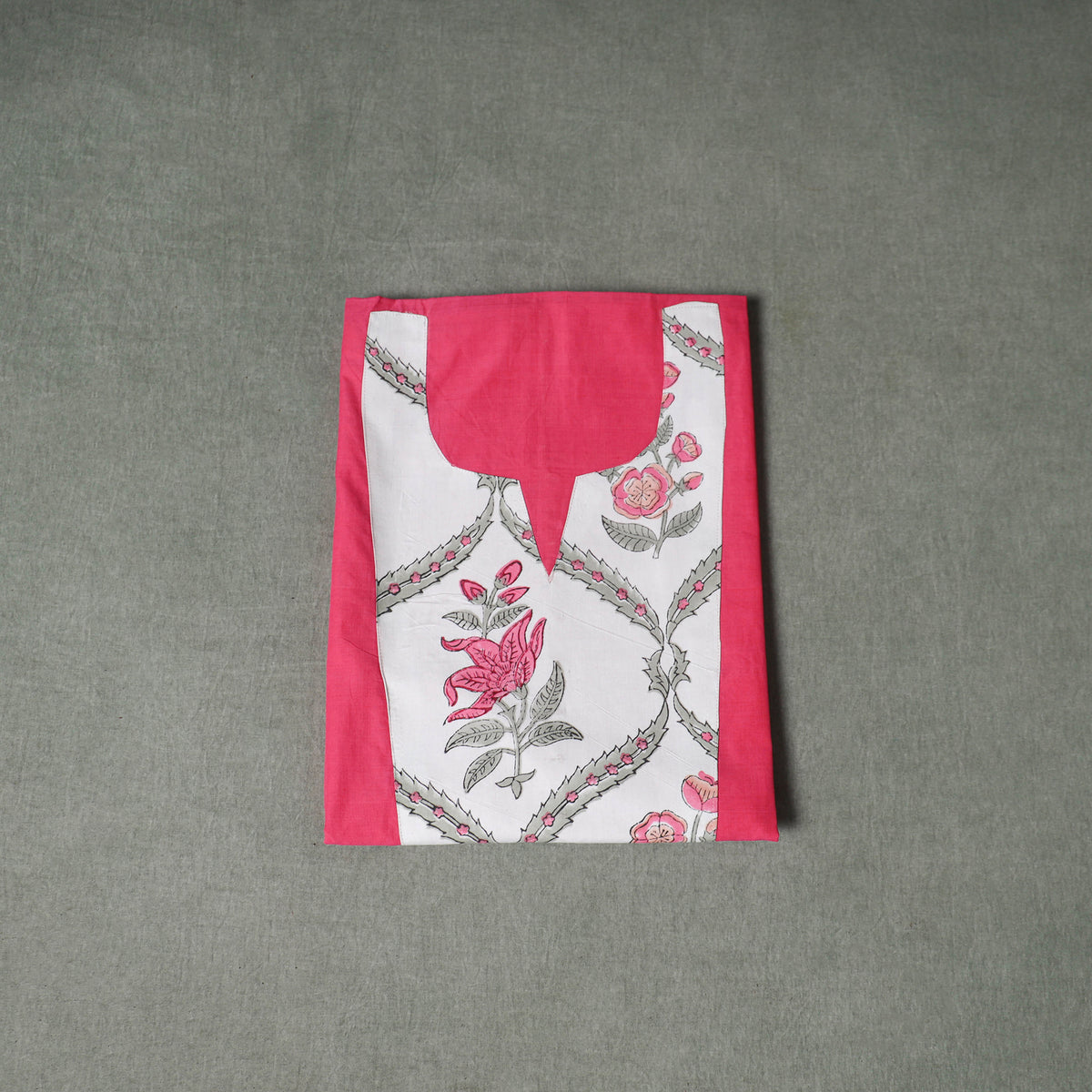 Patchwork Mangalagiri Handloom Cotton Unstitched Kurta Material (2.5m) 44