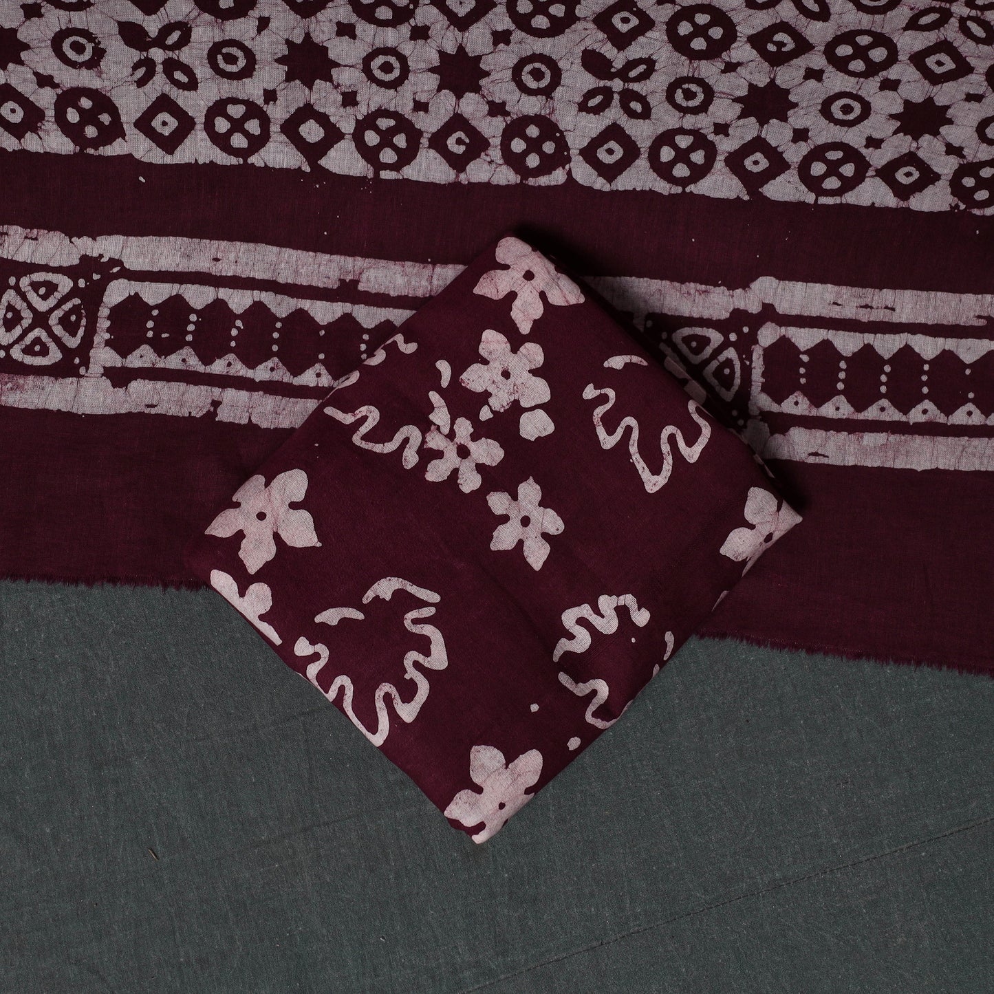 Kutch Hand Block Batik Print Cotton 3pc Unstitched Dress Material Suit Set 64