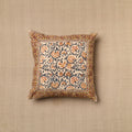 Beige Pedana Block Print Cotton Kalamkari Cushion Cover