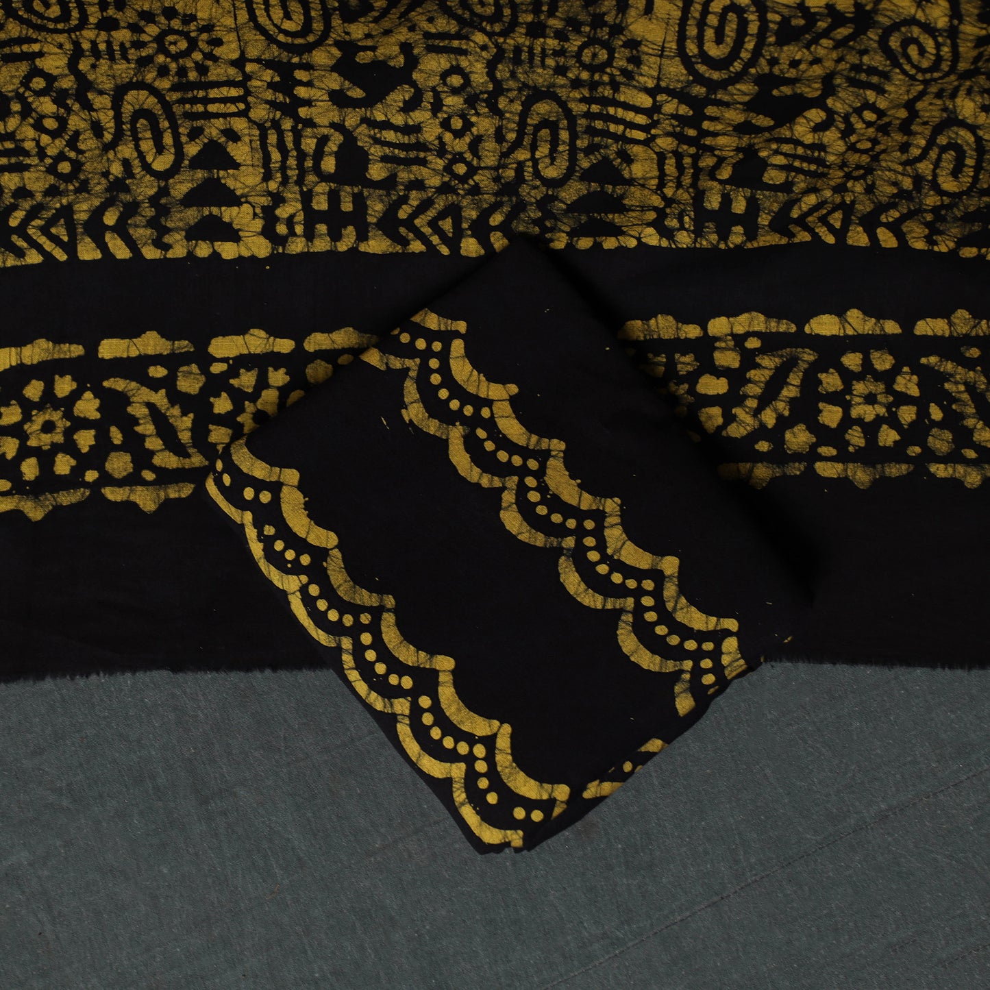 Kutch Hand Block Batik Print Cotton 3pc Unstitched Dress Material Suit Set 65