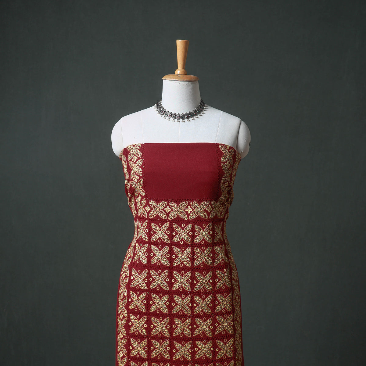 Kashmiri Aari Hand Embroidered Cutwork Pure Merino Wool Unstitched Dress Material: Kurta, Bottom with Dupatta 11