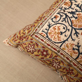 Beige Pedana Block Print Cotton Kalamkari Cushion Cover