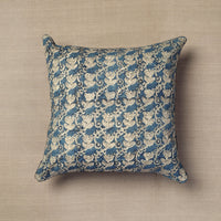 Blue - Kalamkari Block Printed Cotton Cushion Cover (16 x 16 in) 16