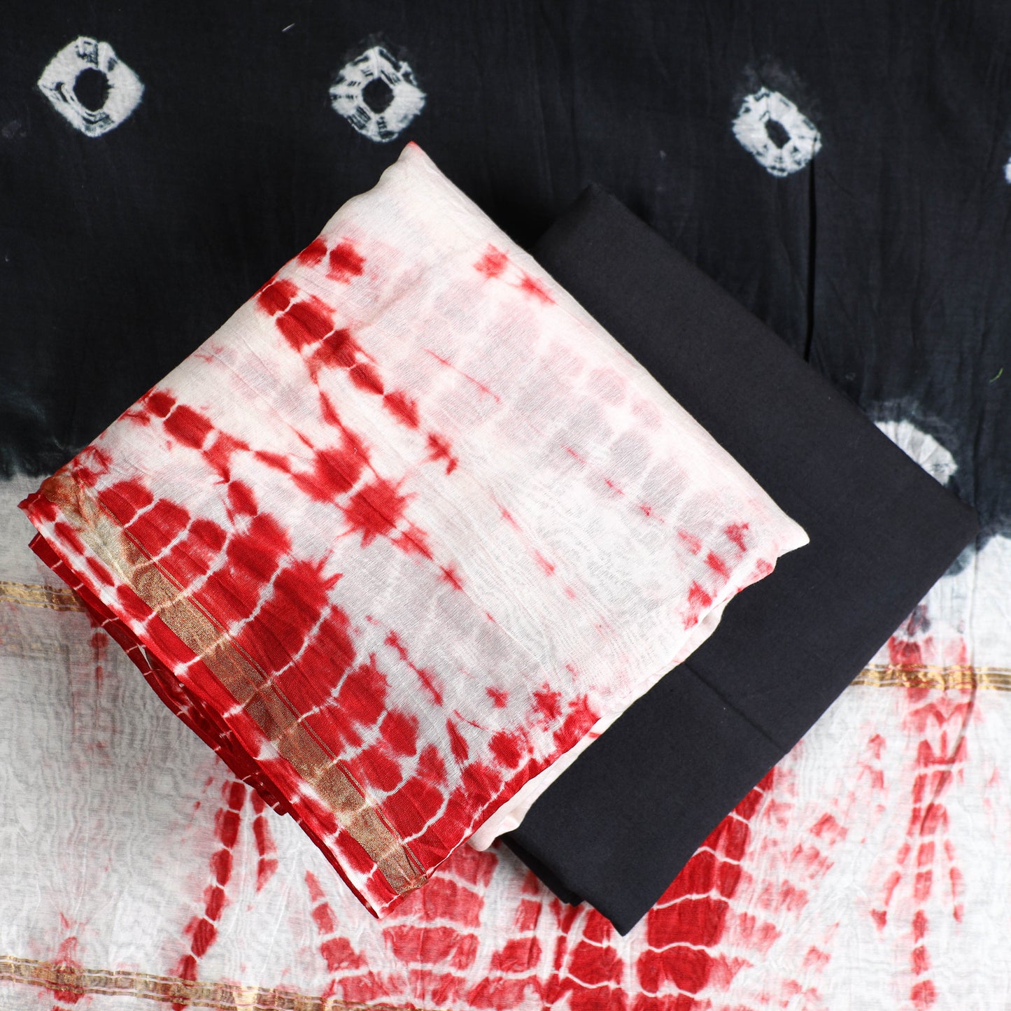 3pc Shibori Tie-Dye Chanderi Silk Suit Material Set 97