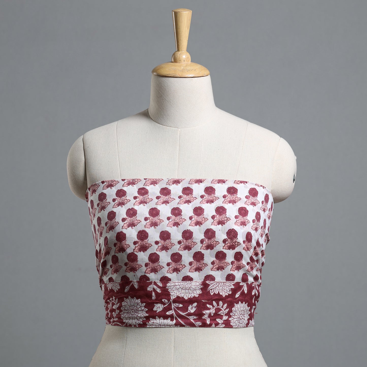 Maroon - Block Printed Cotton Blouse Piece 103