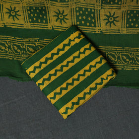 Kutch Hand Block Batik Print Cotton 3pc Unstitched Dress Material Suit Set 66