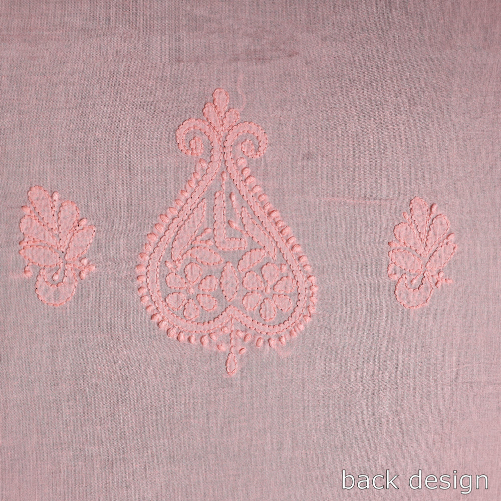 Peach - Hand Embroidery Mul Cotton Chikankari Kurta Material - (3m) 32