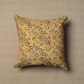 Yellow Block Print Cotton Kalamkari Cushion Cover