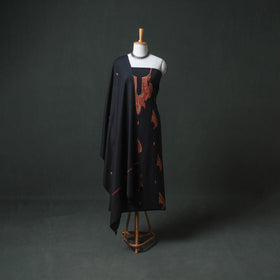 Kashmiri Sozni Hand Embroidered Pure Merino Wool Unstitched Dress Material: Kurta, Bottom with Dupatta 13
