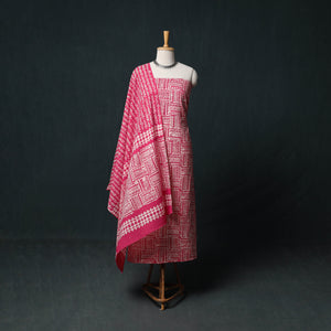 Kutch Hand Block Batik Print Cotton 3pc Unstitched Dress Material Suit Set 67