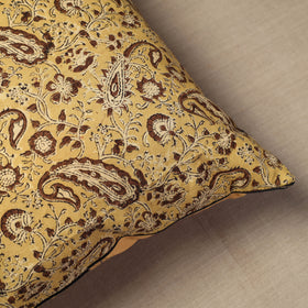 Yellow Block Print Cotton Kalamkari Cushion Cover