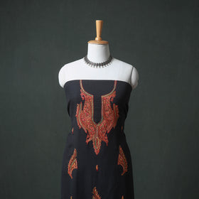 Kashmiri Sozni Hand Embroidered Pure Merino Wool Unstitched Dress Material: Kurta, Bottom with Dupatta 13
