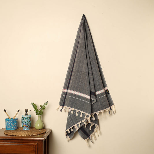 Black - Handloom Fine Cotton Plain Bath Towel 76