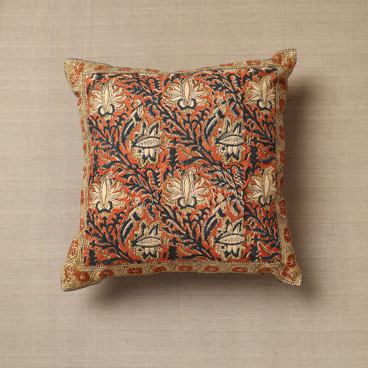 Orange - Original Pedana Kalamkari Block Printed Cotton Cushion Cover (16 x 16 in) 21