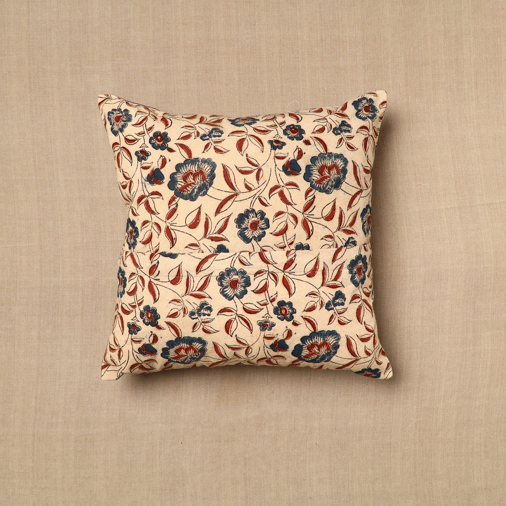 Beige - Pedana Block Print Cotton Kalamkari Cushion Cover 04