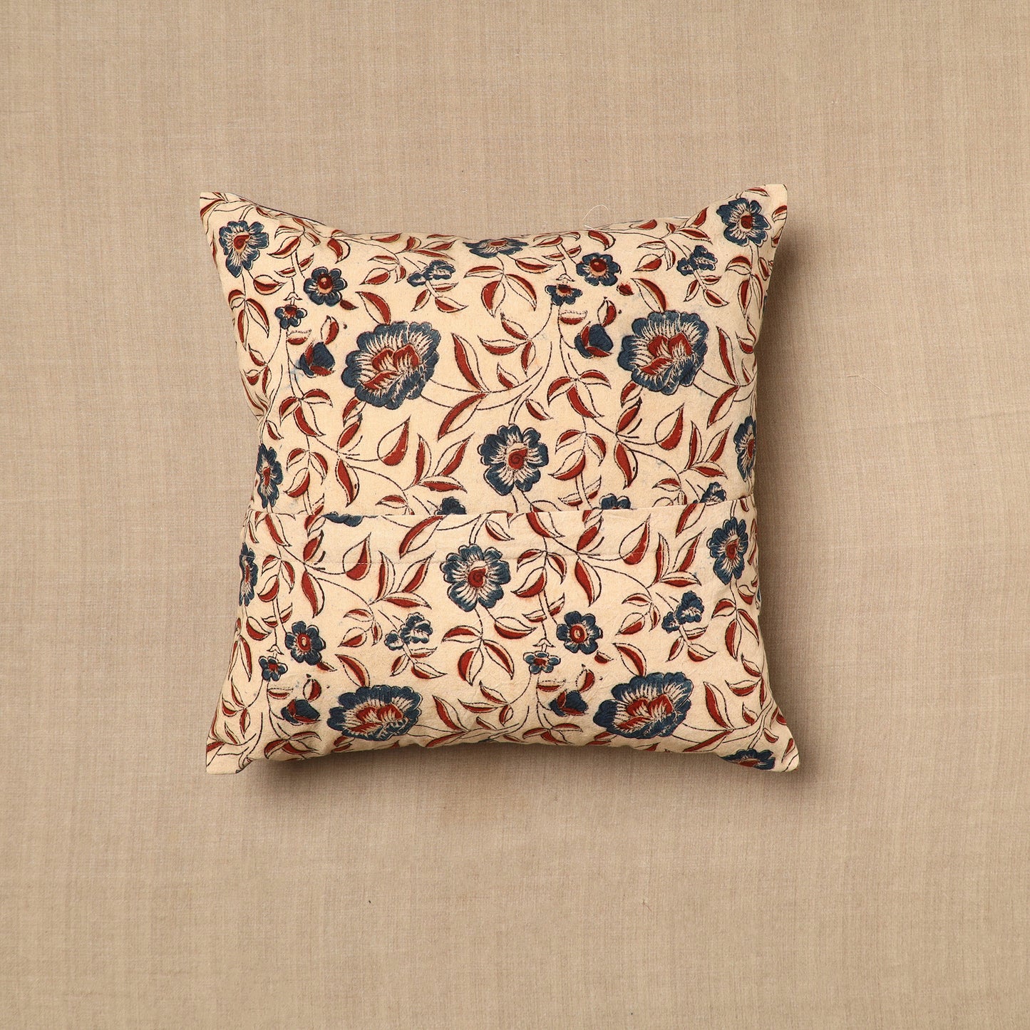 Beige - Pedana Block Print Cotton Kalamkari Cushion Cover 04