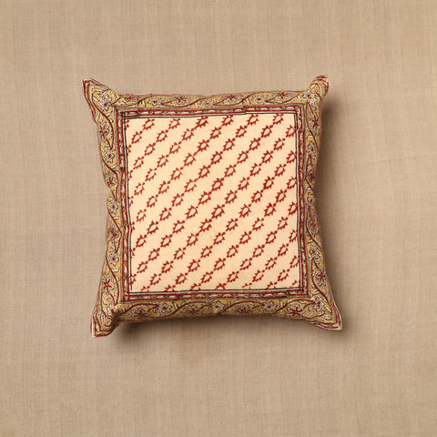 Beige - Pedana Block Print Cotton Kalamkari Cushion Cover 05