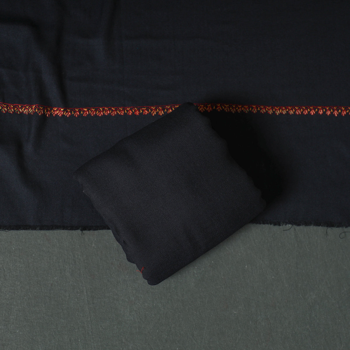 Kashmiri Sozni Hand Embroidered Pure Merino Wool Unstitched Dress Material: Kurta, Bottom with Dupatta 13