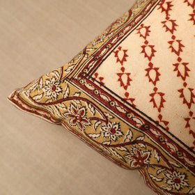 Beige - Pedana Block Print Cotton Kalamkari Cushion Cover 05