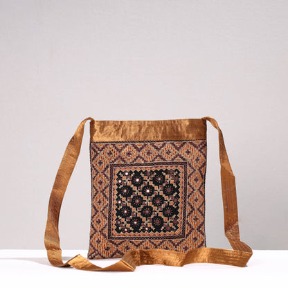 Brown - Kutch Neran Kharek Hand Embroidery Mashru Silk Sling Bag