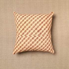 Beige - Pedana Block Print Cotton Kalamkari Cushion Cover 05