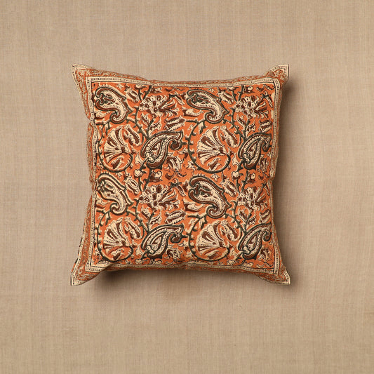 Orange - Pedana Block Print Cotton Kalamkari Cushion Cover 06