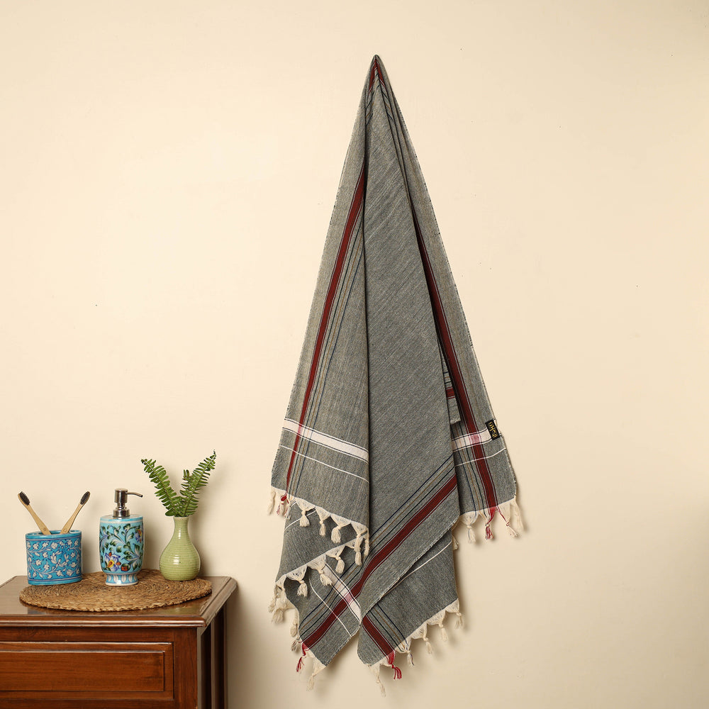 Black - Handloom Fine Cotton Plain Bath Towel 79