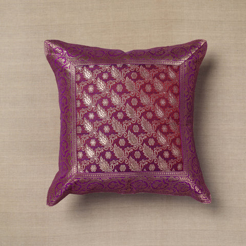 Purple - Traditional Pure Banarasi Silk Handwoven Zari Cushion Cover (16 x 16 in)