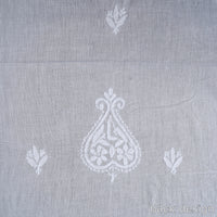 Grey - Hand Embroidery Mul Cotton Chikankari Kurta Material - (3m) 35