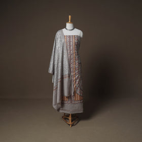 Grey - Woolen Heavy Chain Stitch Embroidered Unstitched Dress Material: Kurta, Bottom & Dupatta 18