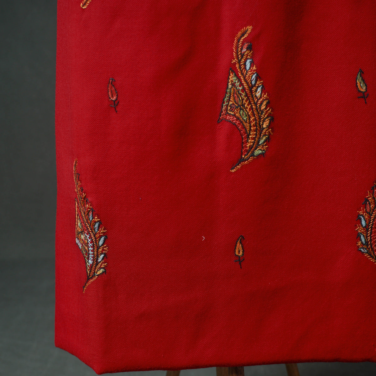 Kashmiri Sozni Hand Embroidered Pure Merino Wool Unstitched Dress Material: Kurta, Bottom with Dupatta 14