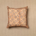 Beige - Pedana Block Print Cotton Kalamkari Cushion Cover 07