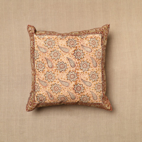 Beige - Pedana Block Print Cotton Kalamkari Cushion Cover 07