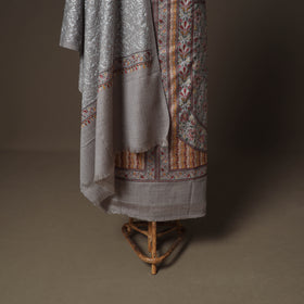 Grey - Woolen Heavy Chain Stitch Embroidered Unstitched Dress Material: Kurta, Bottom & Dupatta 18