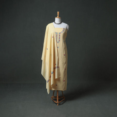 Kashmiri Sozni Hand Embroidered Pure Merino Wool Unstitched Dress Material: Kurta, Bottom with Dupatta 15