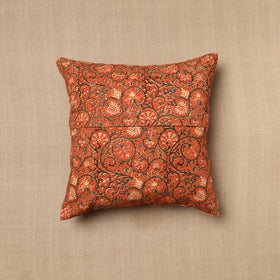  Orange Pedana Block Print Cotton Kalamkari Cushion Cover