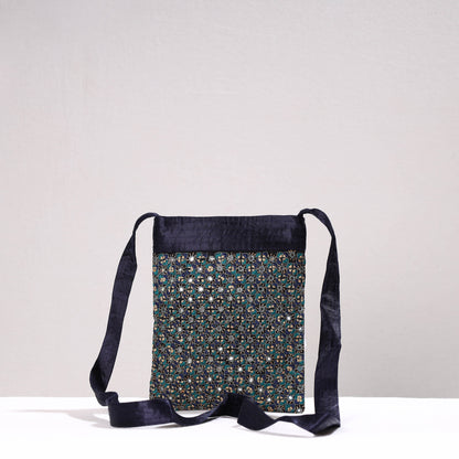 Blue - Kutch Neran Hand Embroidery Mashru Silk Sling Bag