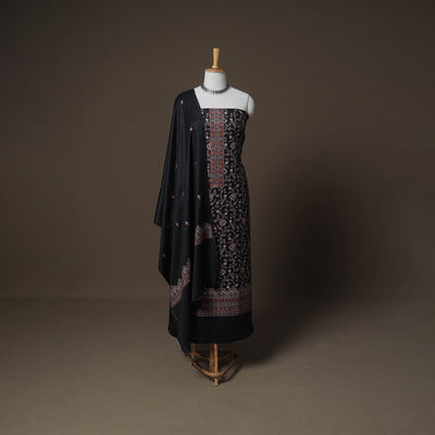 Woolen Heavy Embroidered Unstitched Dress Material: Kurta, Bottom & Dupatta 17