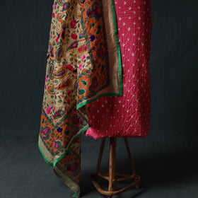 Bandhani Cotton 2pc Unstitched Dress Material Kurta Set with Earrings 01