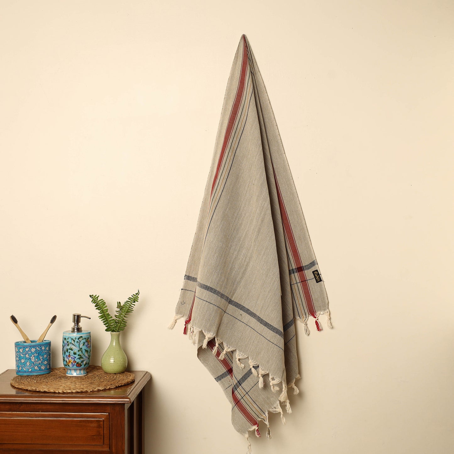 Beige - Handloom Fine Cotton Plain Bath Towel 85