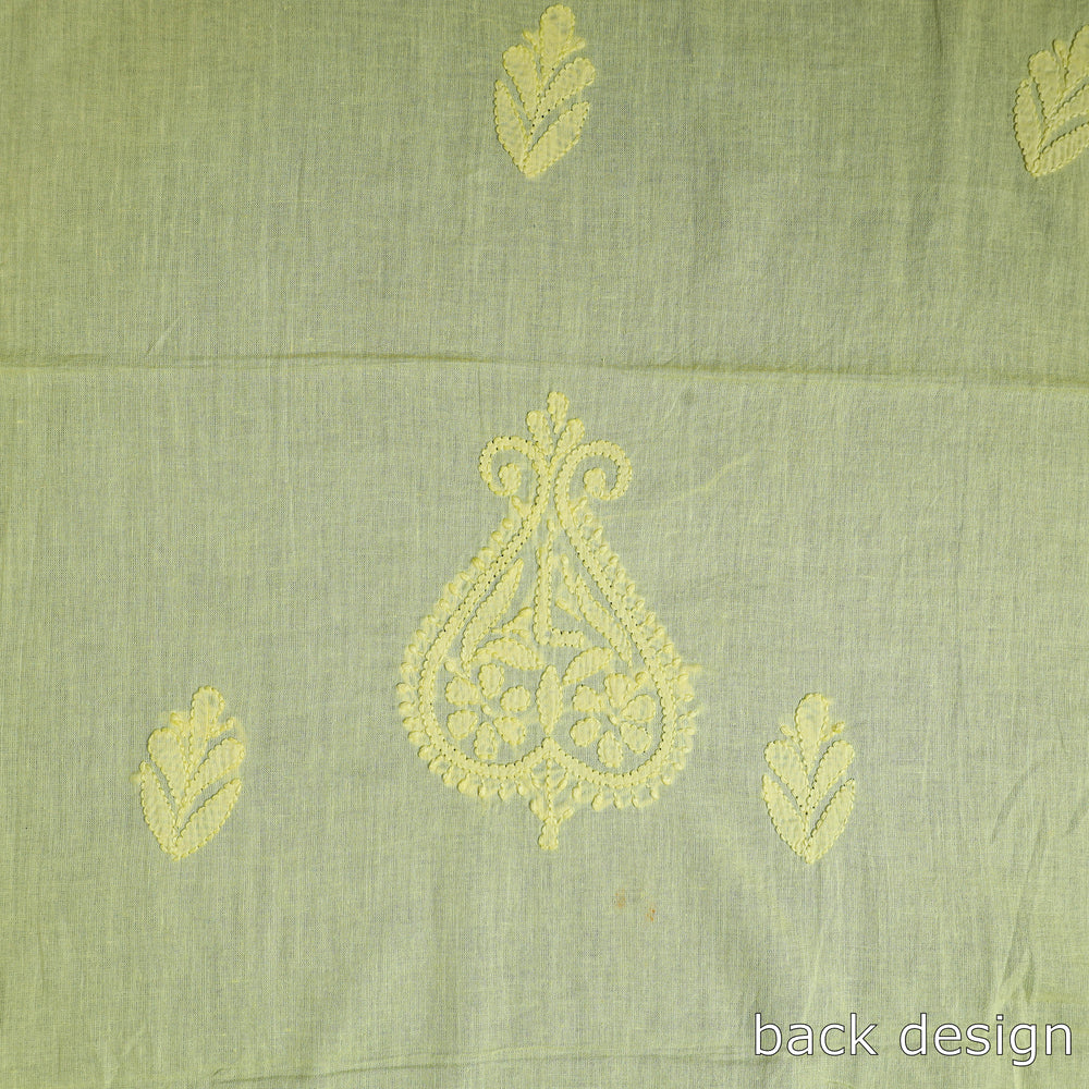 Yellow - Hand Embroidery Mul Cotton Chikankari Kurta Material (3.1m) 37