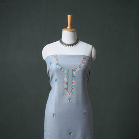 Kashmiri Sozni Hand Embroidered Pure Merino Wool Unstitched Dress Material: Kurta, Bottom with Dupatta 16