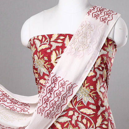 Red - 3pc Sanganeri Block Printed Cotton Suit Material Set 05