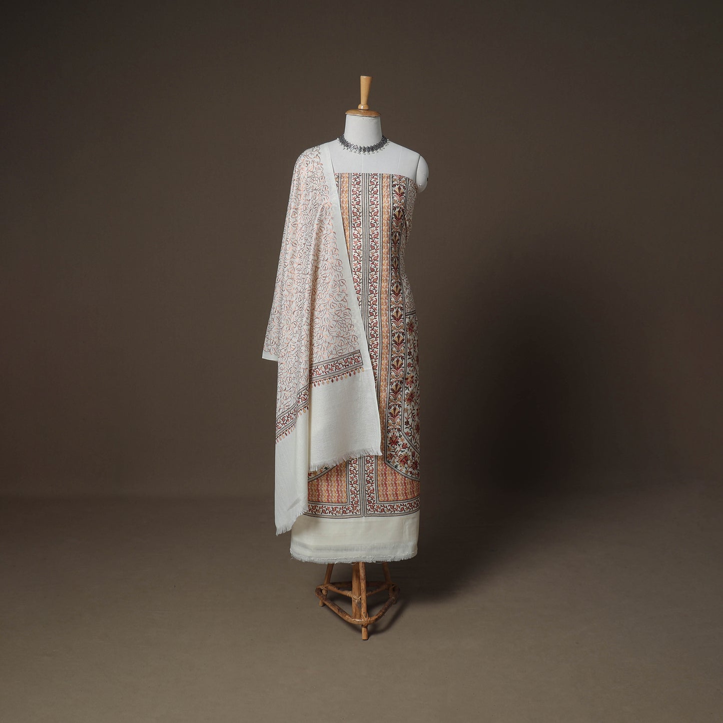 Multicolor - Woolen Heavy Chain Stitch Embroidered Unstitched Dress Material: Kurta, Bottom & Dupatta 19