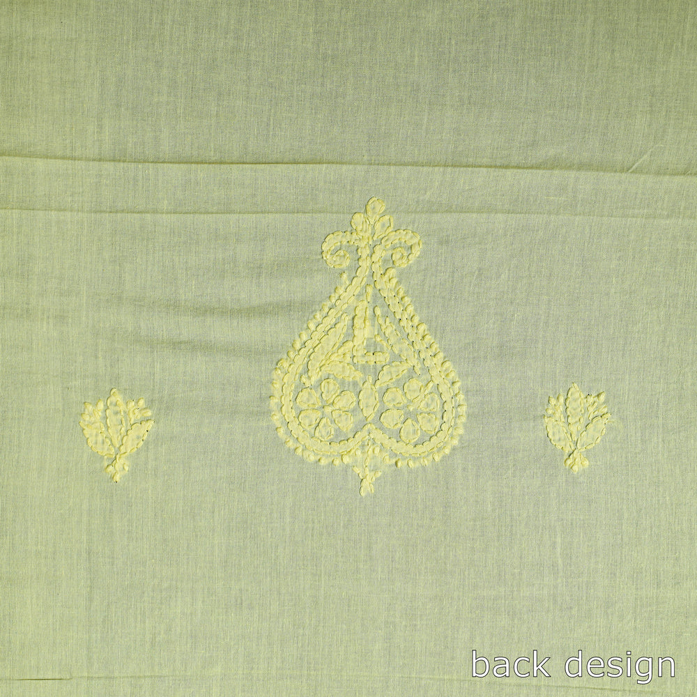 Yellow - Hand Embroidery Mul Cotton Chikankari Kurta Material (3.1m) 38