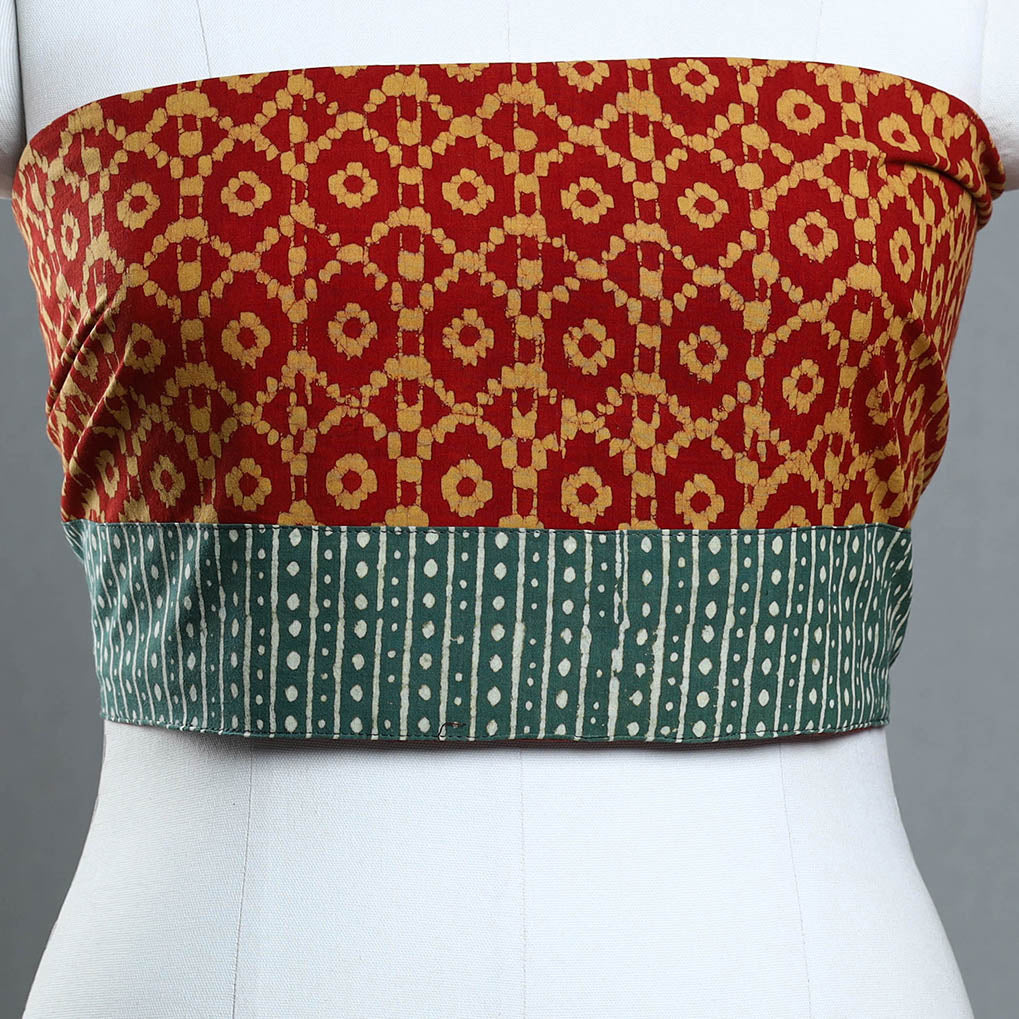 Red - Block Print Cotton Pipad Blouse Piece 148