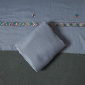 Kashmiri Sozni Hand Embroidered Pure Merino Wool Unstitched Dress Material: Kurta, Bottom with Dupatta 16